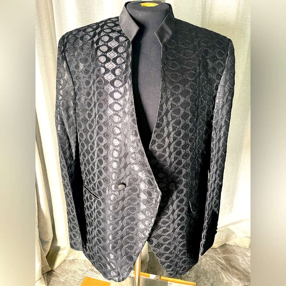 Blu Martini Black pattern shine Banded Collar Suit jacket 44L